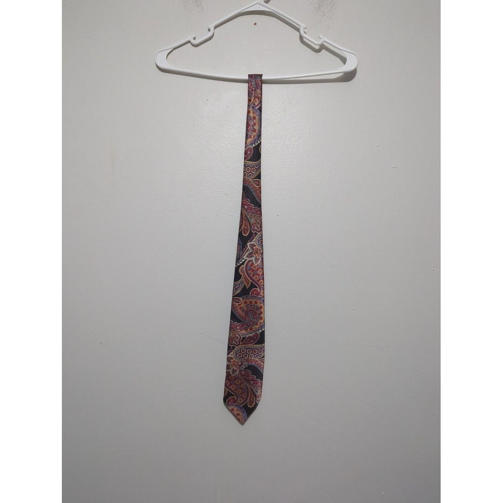 Botany 500 Classic Mens Paisley Necktie Black Burgundy Gold Blue Made in USA